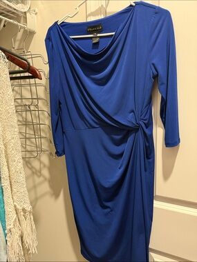 Stella & Julie Royal Blue Draped Midi Dress with Side Knot